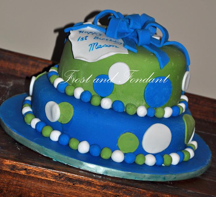 Blue and Green Polka Dot Birthday Cake