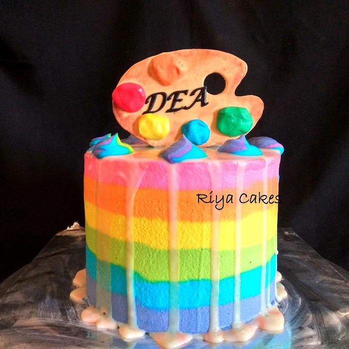 Rainbow color palette cake