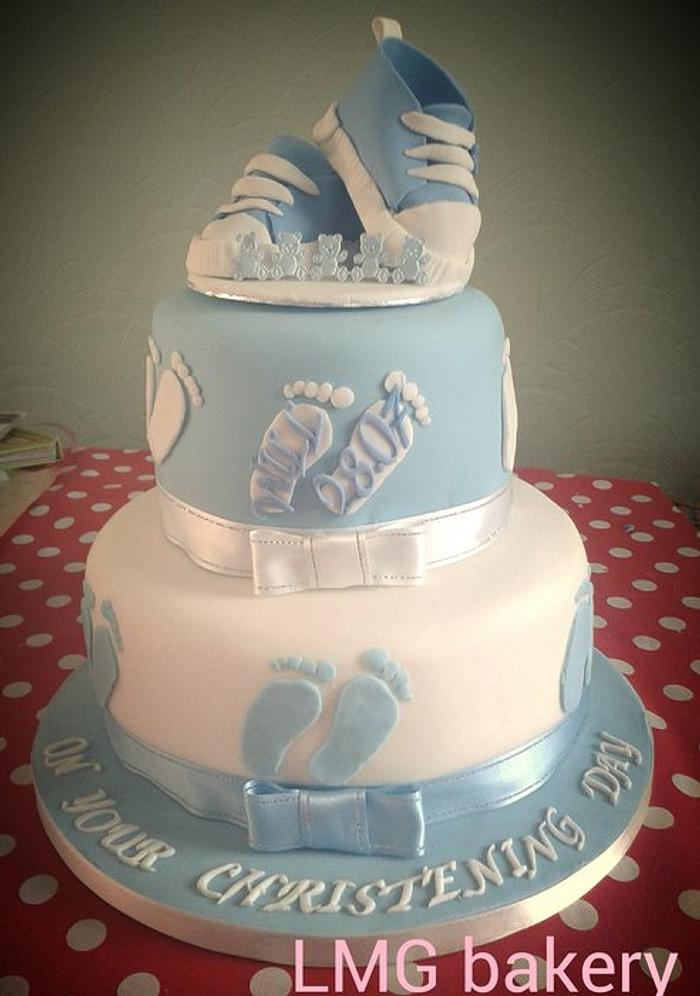 blue trainers christening cake