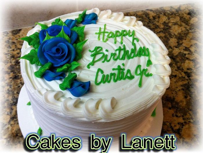 Basic Birthday Cake w/ Roses & Squares