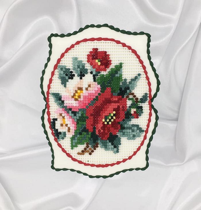 Cross stitch embroidery royal icing cookie