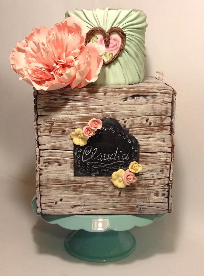 Romantic Wooden Gift Box Cake