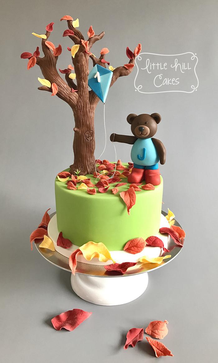 Autumn / Fall Teddy Bear 1st Birthday Cake