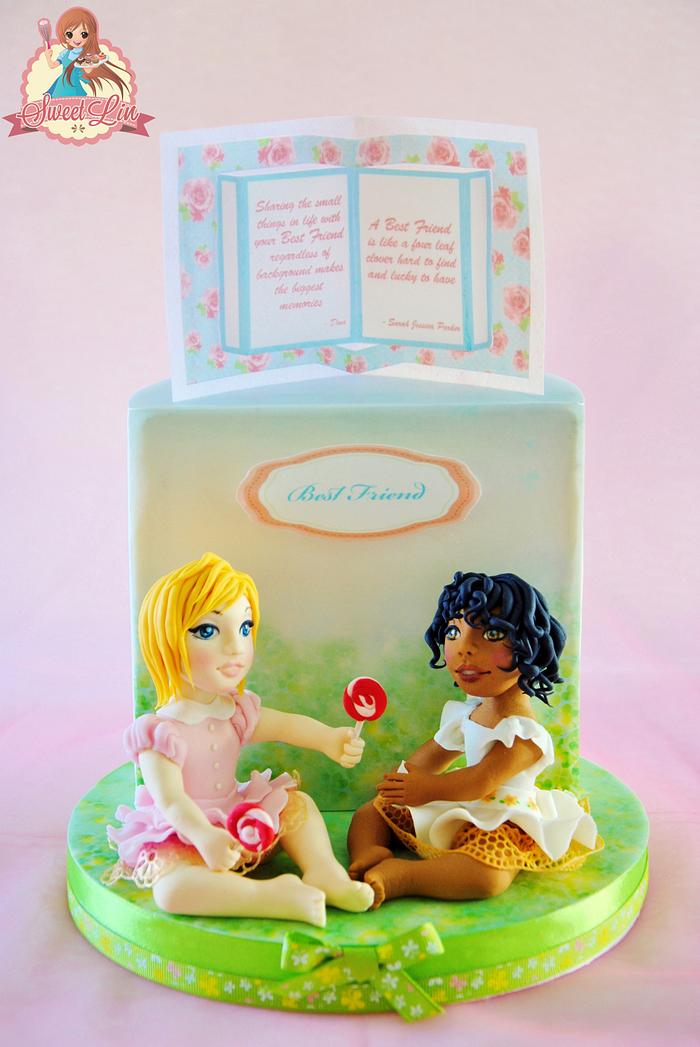 We share everything and Wafer Paper Pop up - Best Friend's Day Cake Collaboration