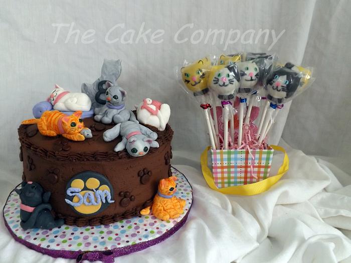 kitty cat cake and cake pops