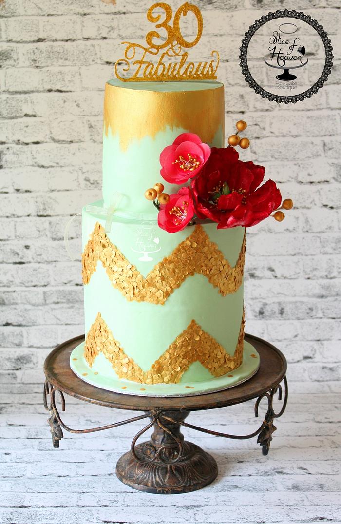 Mint Green &Gold Birthday Cake