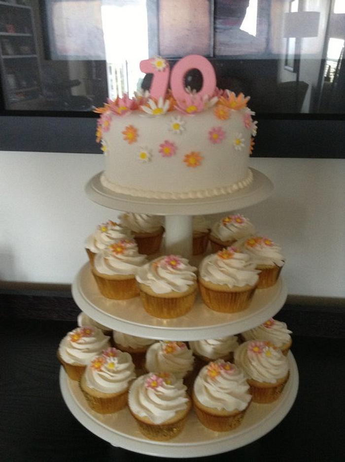 70th Cake and Cupcake Tower