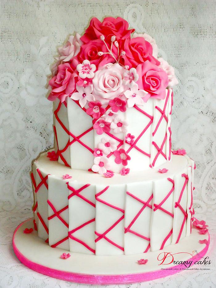 Contemporary Hot pink wedding cake