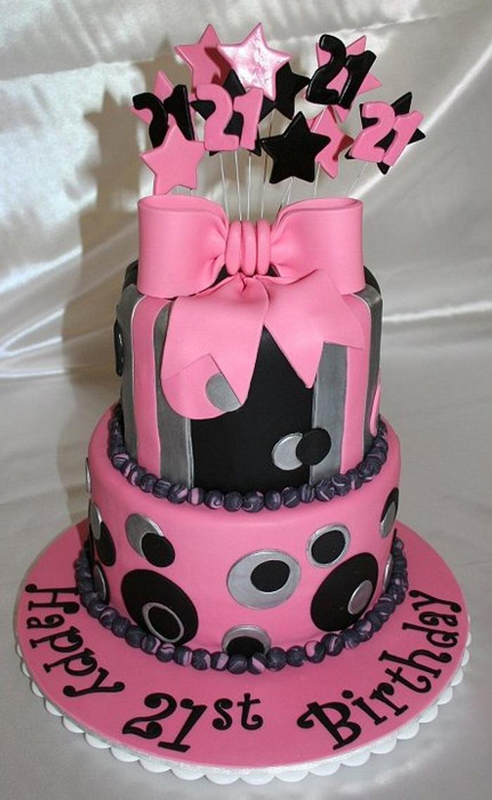 Pink and Black 21st Cake