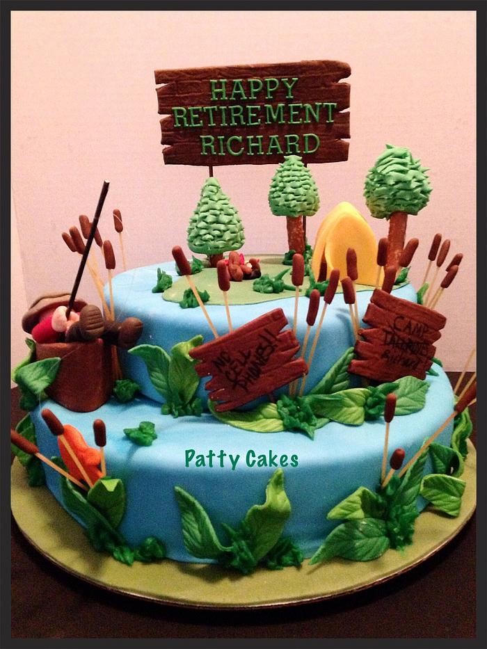 Retirement cake for the camper and fisherman