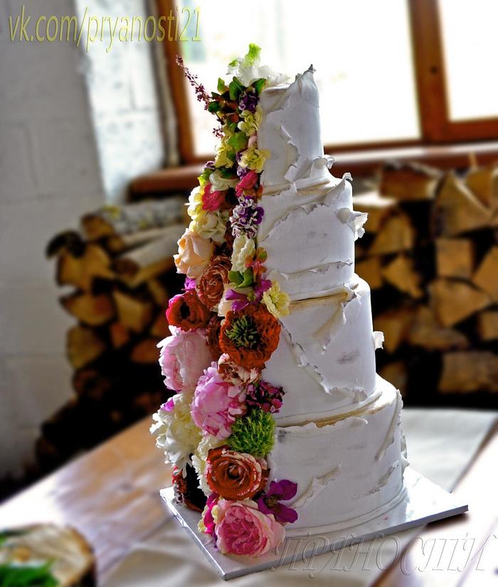 Летний торт рустик с цветами