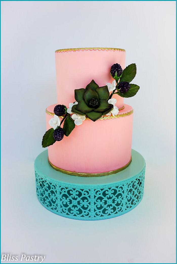 Succulent and Blackberry Wedding Cake