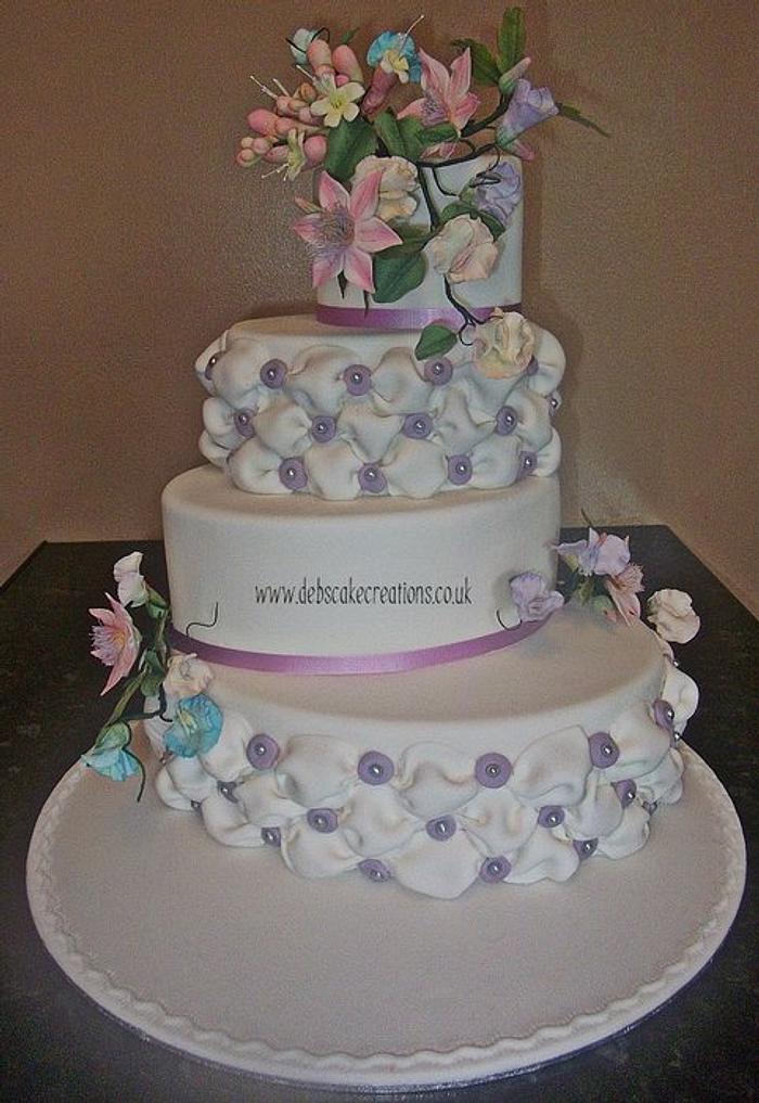 Billow and Flowers Wedding Cake