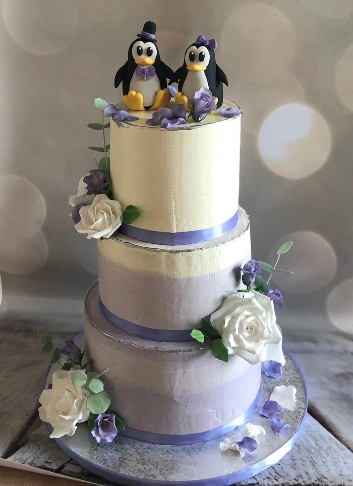 Wedding cake with penguins