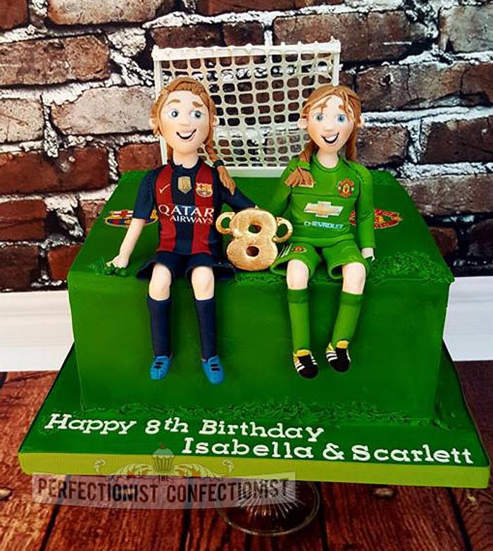 Isabella and Scarlett - Football Birthday Cake 