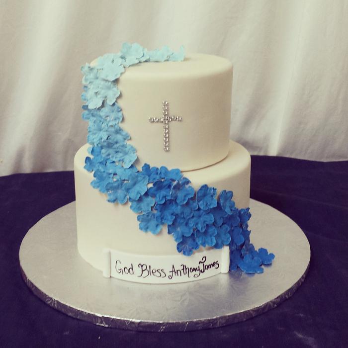 Ombrè  flower baptism cake