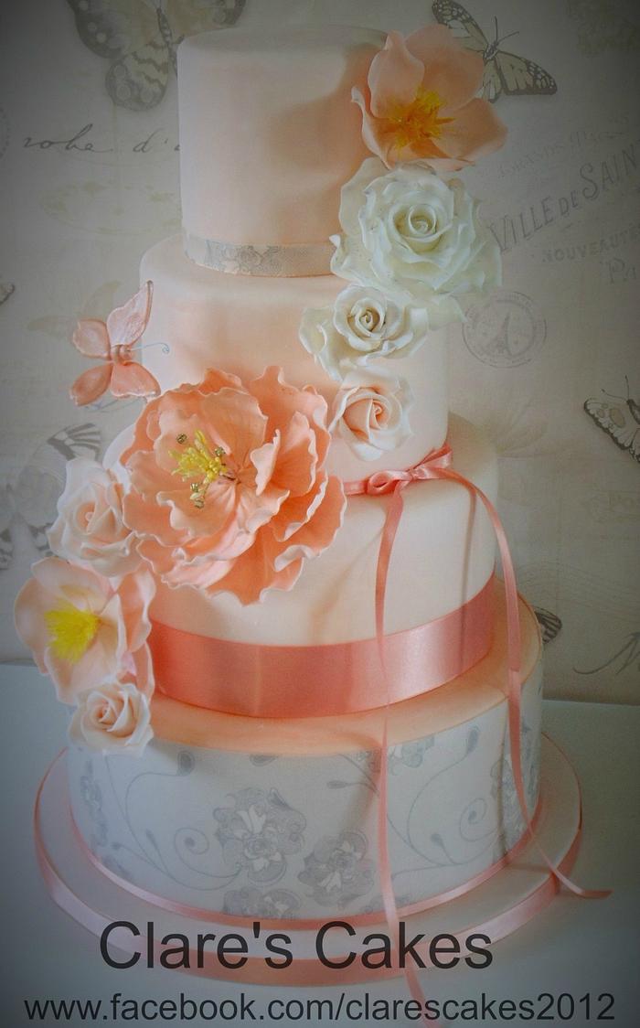 Peach wedding Cake