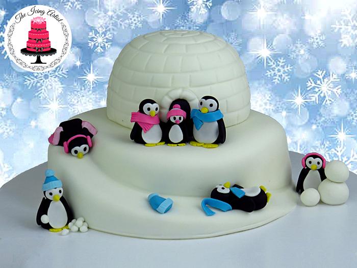 3D Igloo Cake With Fondant Penguins!