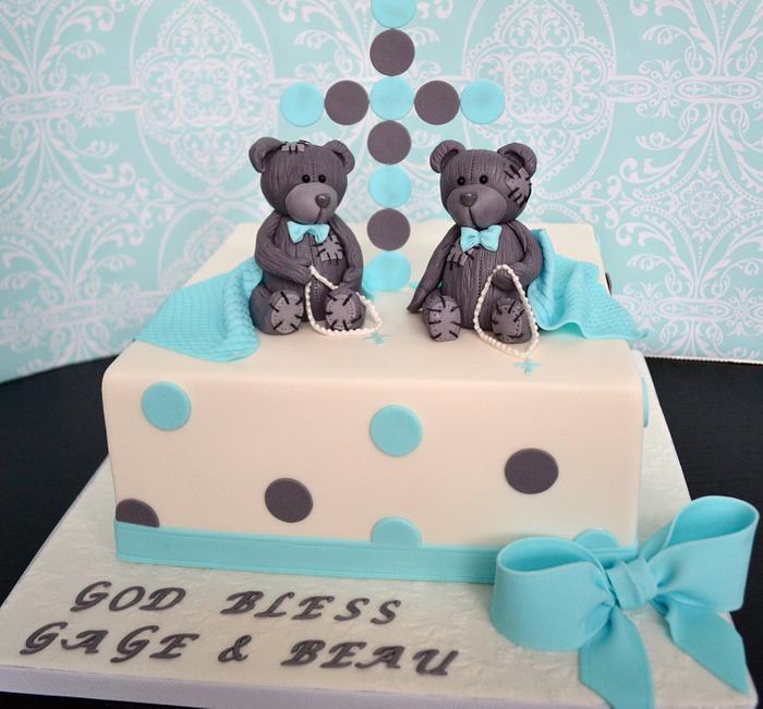 Twin baptism cake