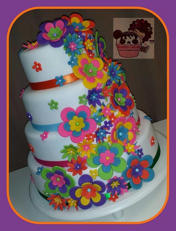 Neon Flowers Cake!!