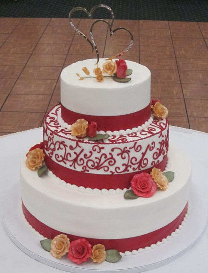3 tier, red scroll work