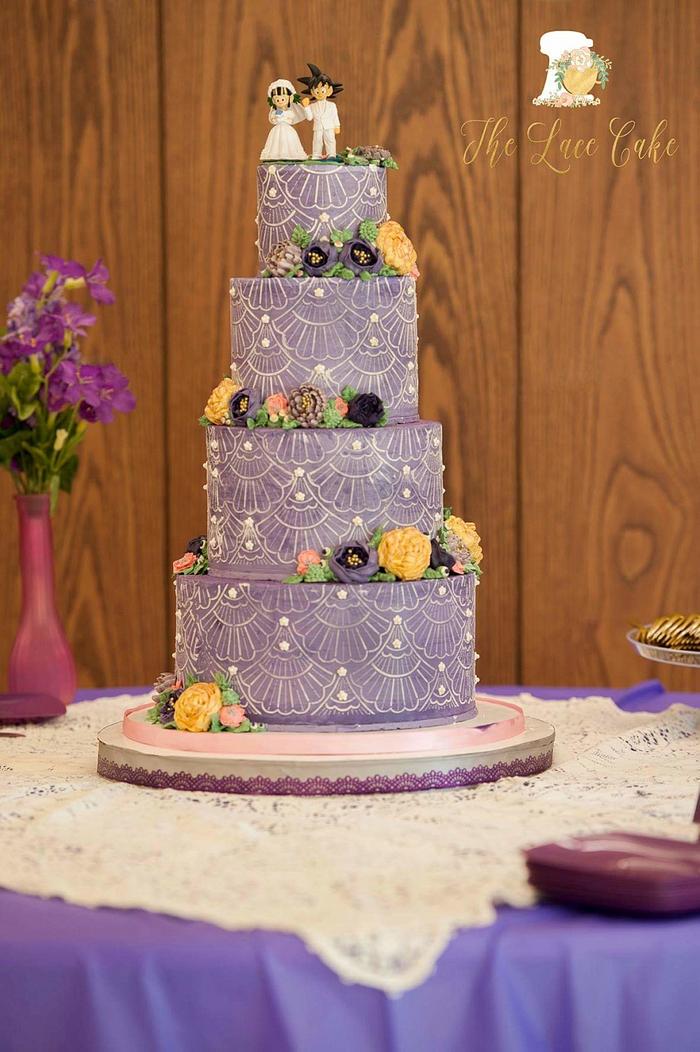 Purple Flower Wedding Cake 