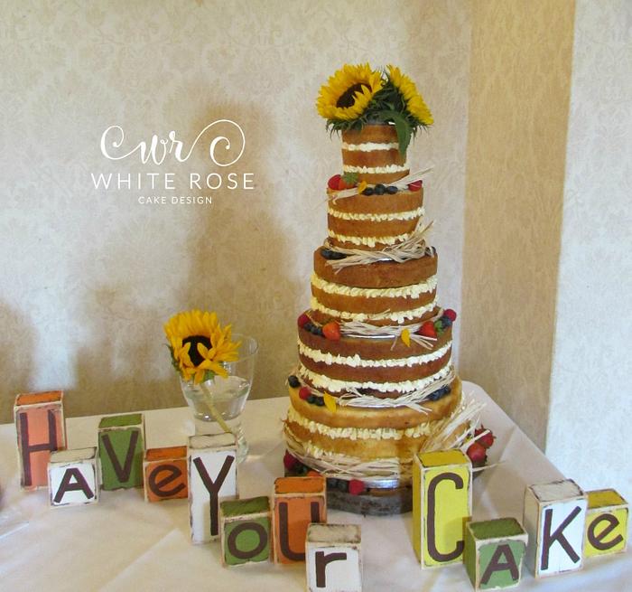 Five Tier Naked Wedding Cake with Sunflowers