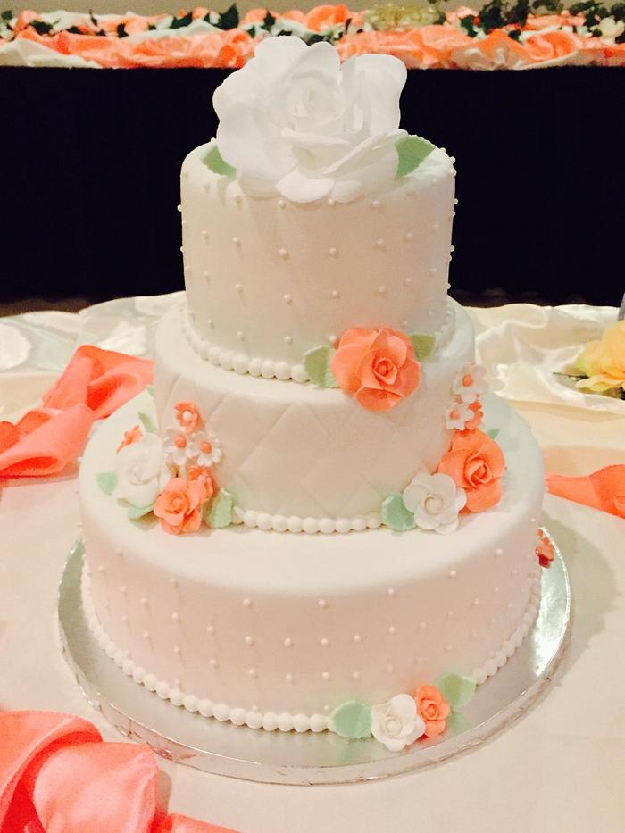 Wedding Cake w/ Hand Made Flowers