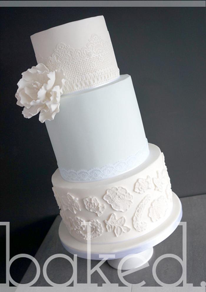 Powder Blue Lace Wedding Cake