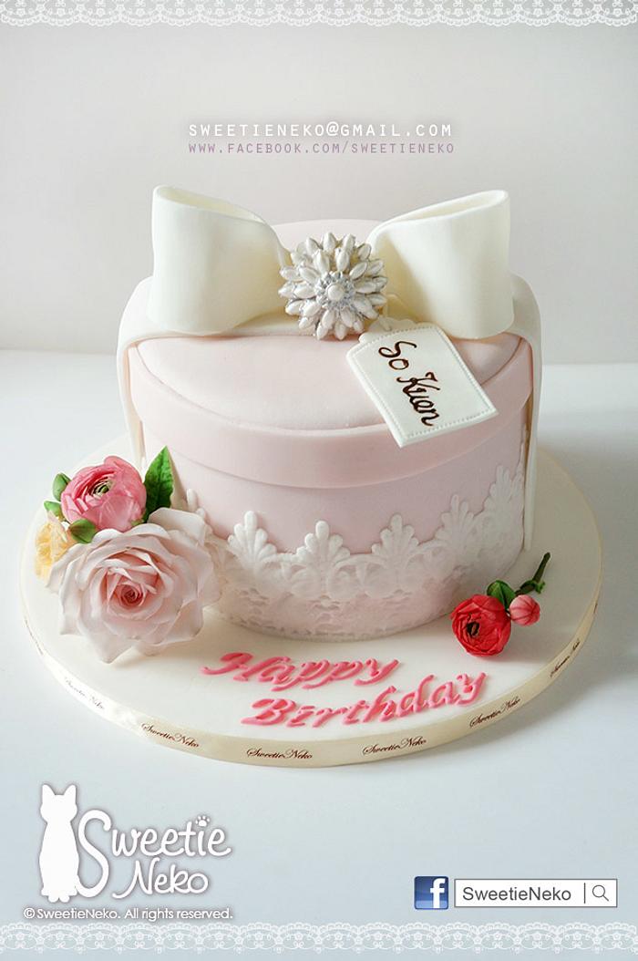 gift box cake with  gumpaste flower