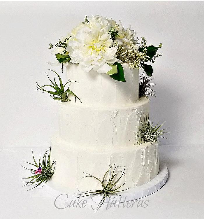 Rustic Iced Wedding Cake w/ Fresh Flowers and Succulents 