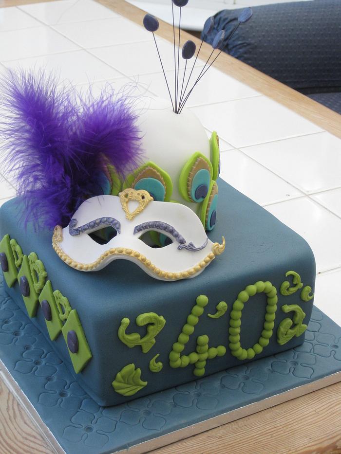 Mask and Peacock Cake