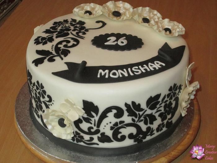 Black and White 26th Birthday Cake.