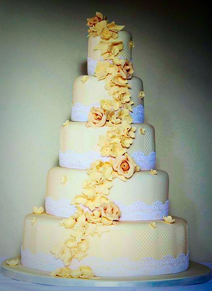 Ivory cascade wedding cake