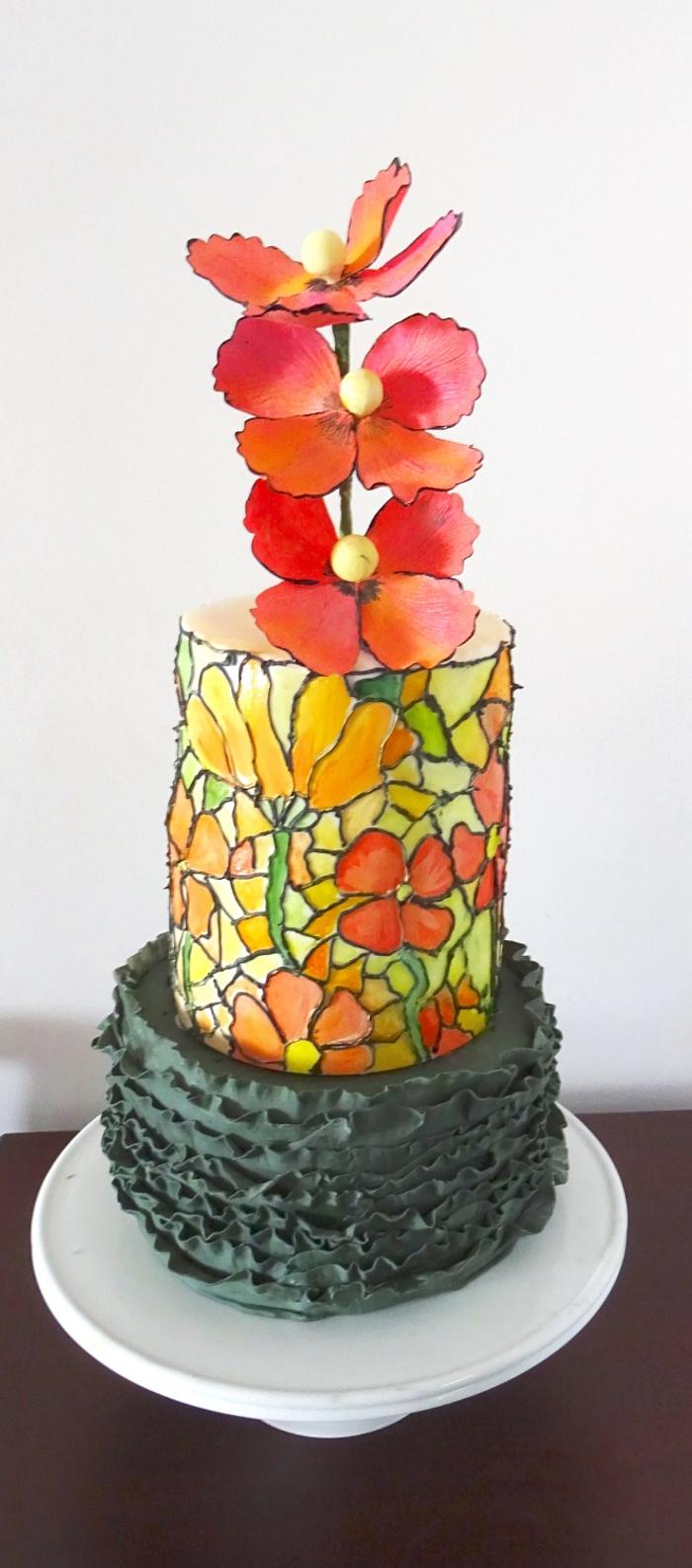 Stained glass cake with poppies