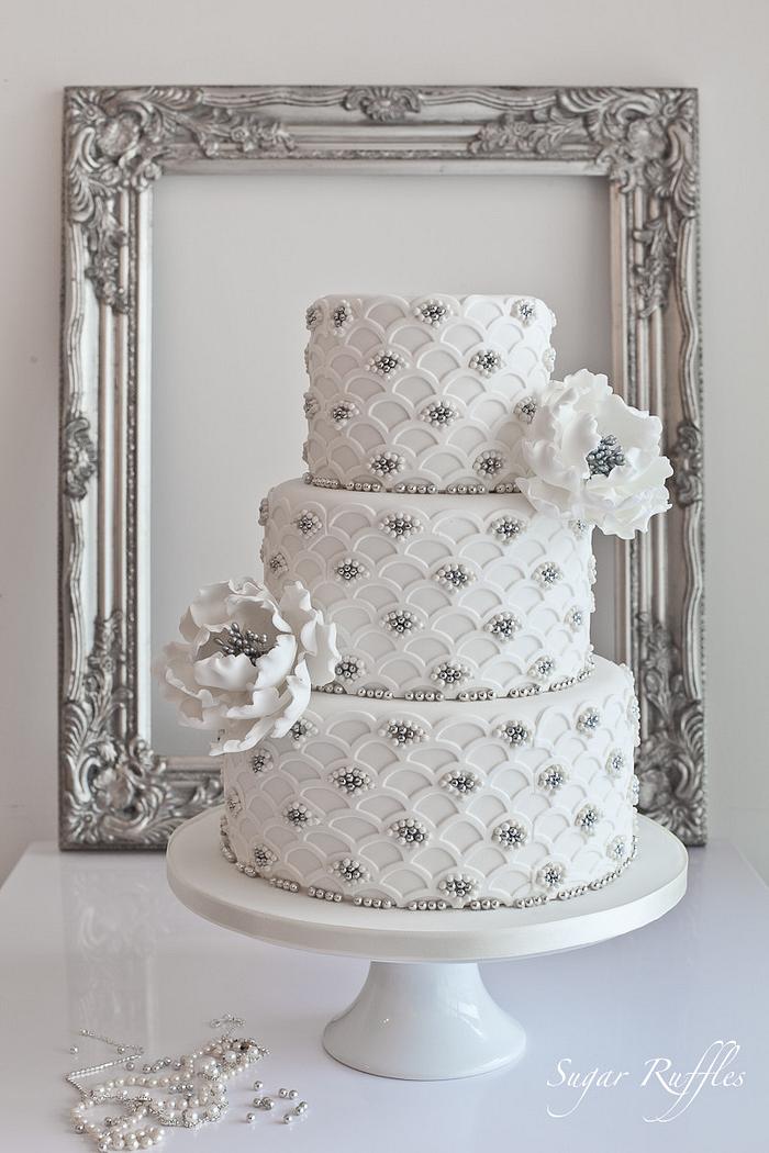Silver Scalloped Wedding Cake