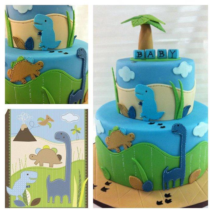 Adorable Dinos Baby shower cake
