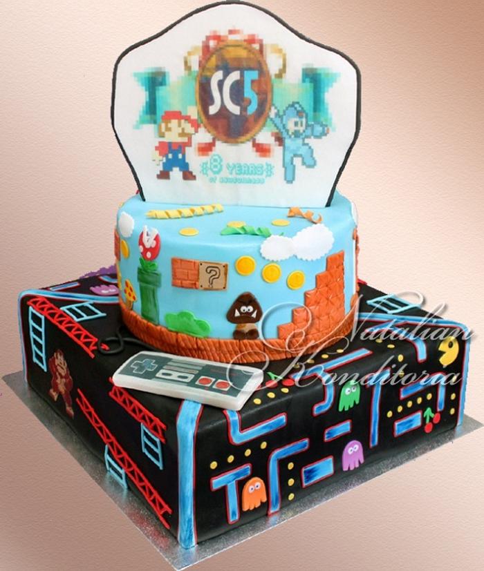 80's and 8bit Game Themed Cake