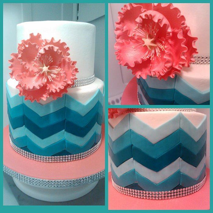 Teal Chevron Ombre cake