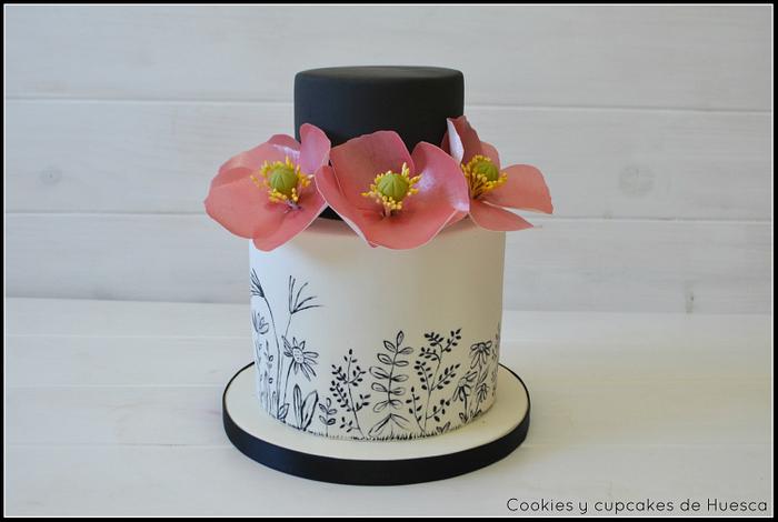 Hand painted black and white cake