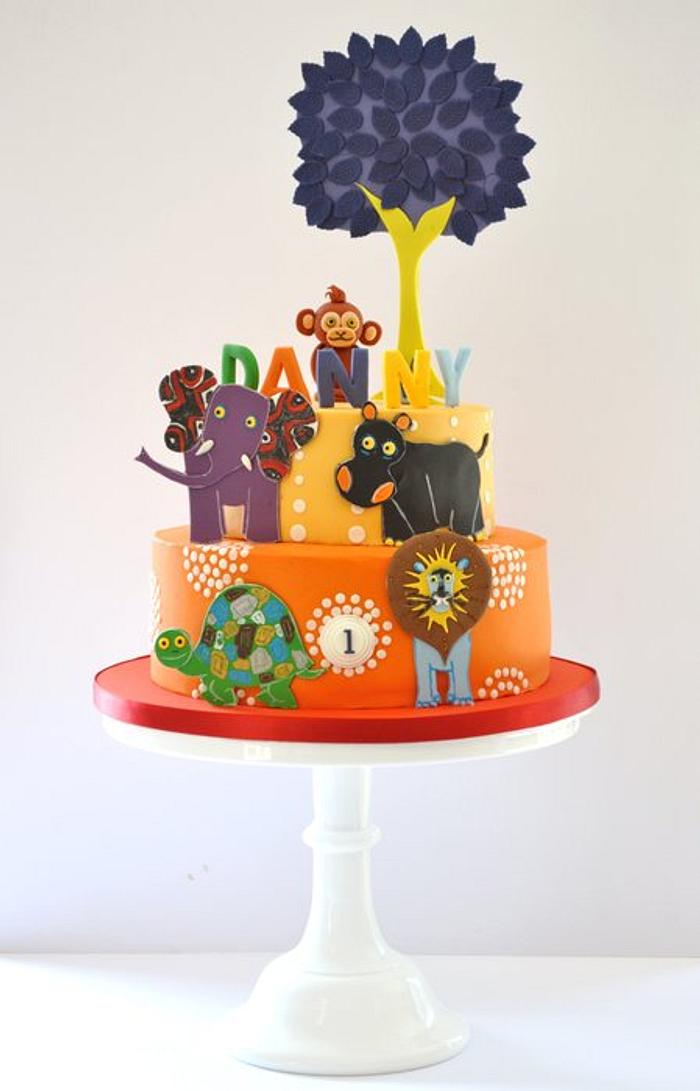 Tinga Tinga Tales 2 tier birthday cake