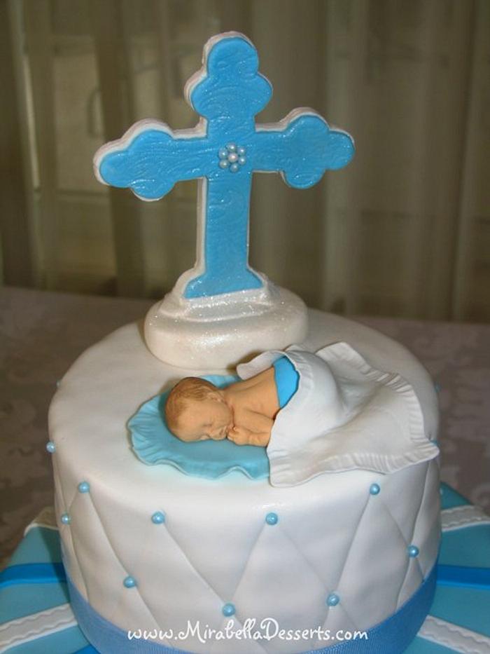Sleeping baby baptism cake