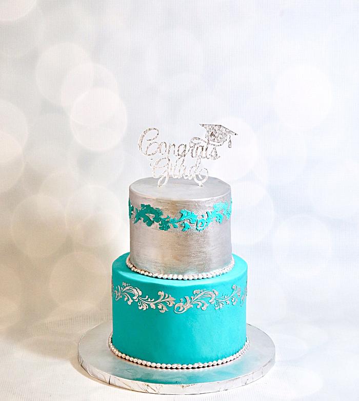 Teal and silver cake