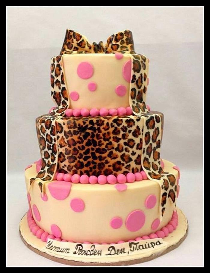 Leopard print and polka dots cake