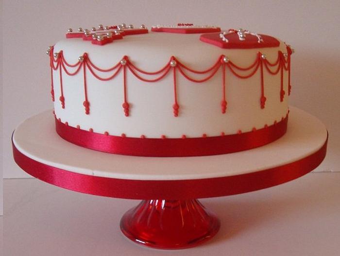 Christmas cake - red and white Nordic colour scheme