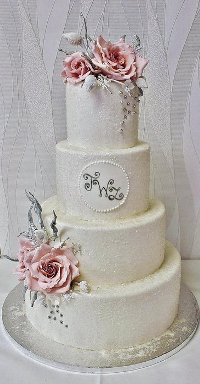 Frosted winter wedding cake