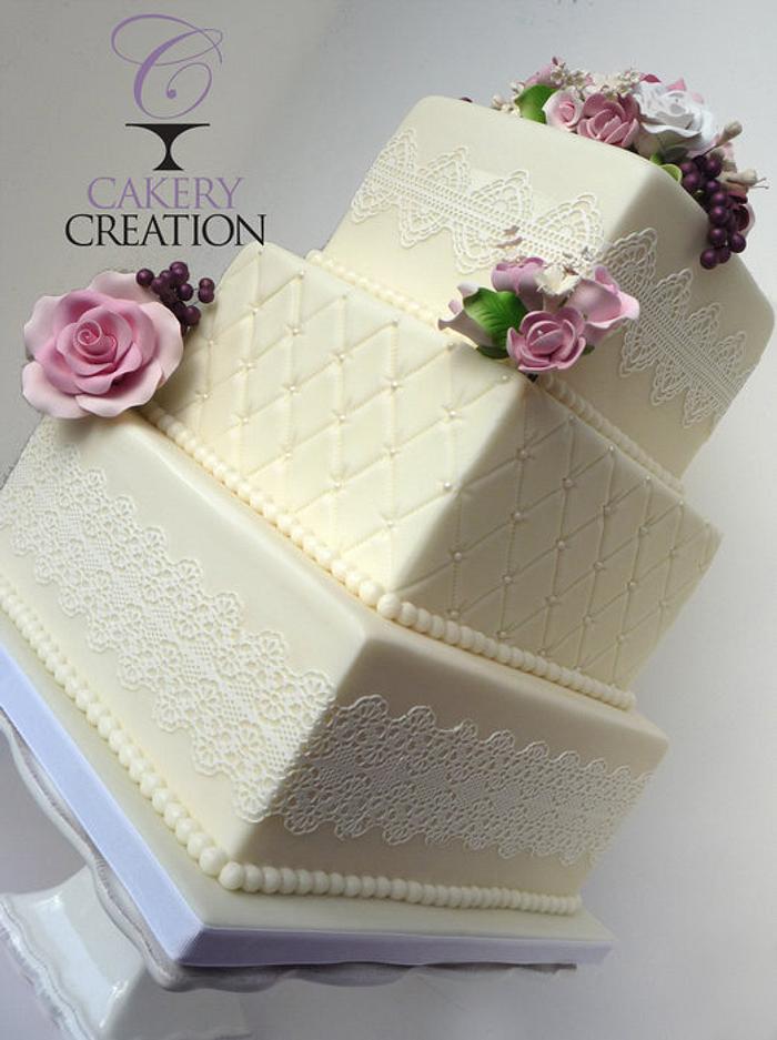 Ivory lace wedding cake