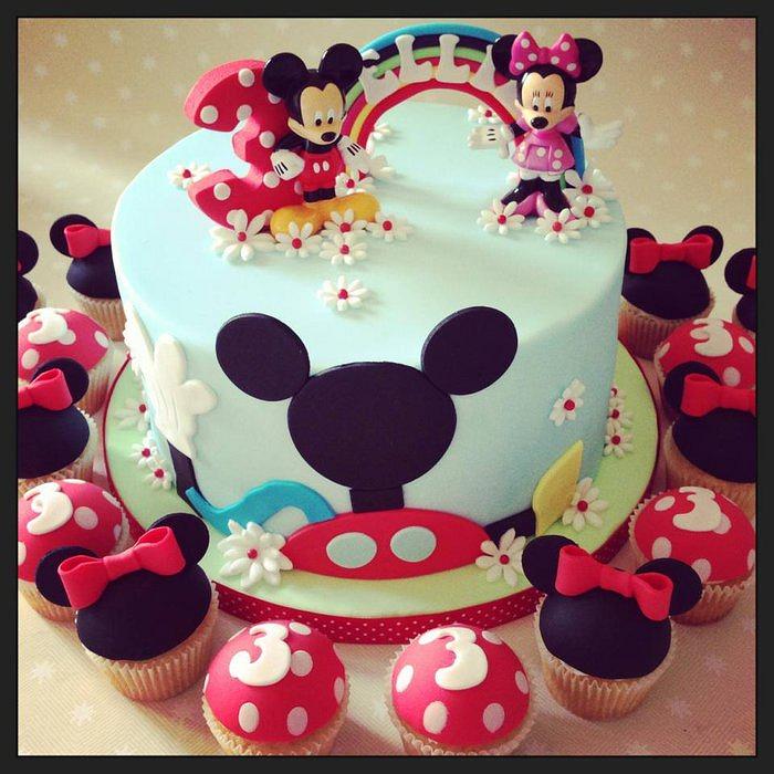 Micket Mouse Clubhouse cake and Minnie Cupcakes