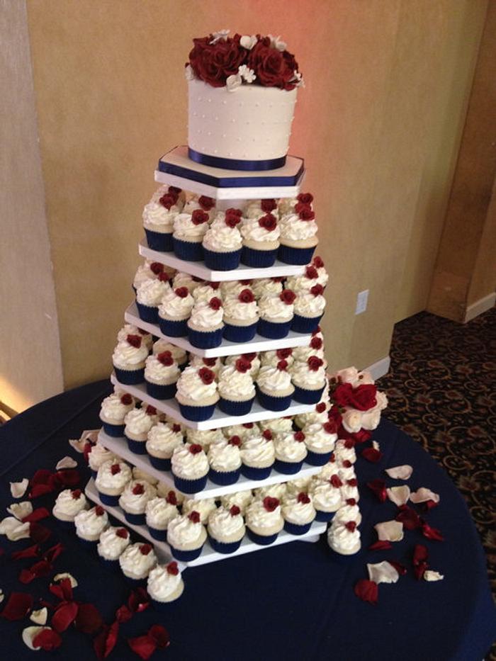 Navy & Burgundy Wedding Cupcakes