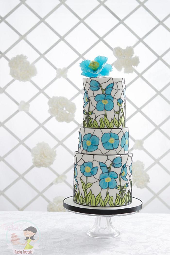 'Wedding Day Blues' Stained Glass Effect Wedding Cake